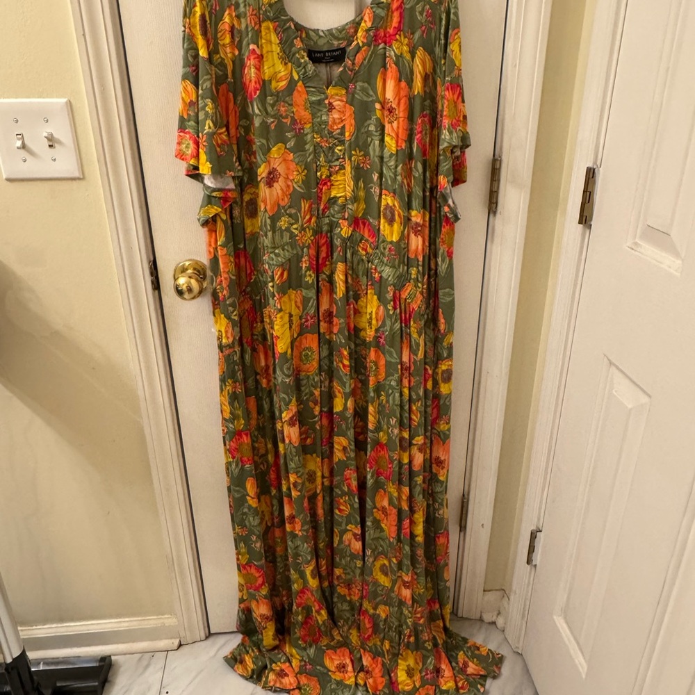 Lane Bryant Orange Red Flutter Sleeve Maxi Dress
